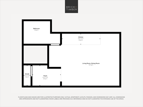 Floor plan for studio, 1 bath, 275 sqft